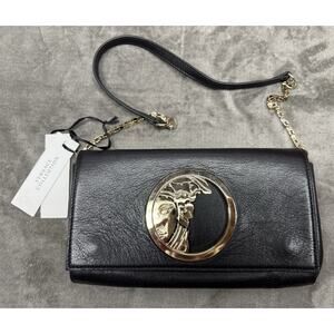 Versace Collection Vitello Stampa Alce Leather Shoulder Bag Black Gold Medusa